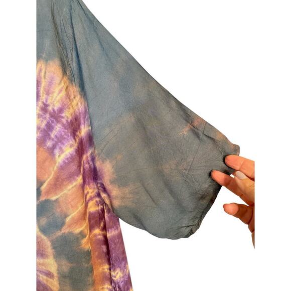 Kathmandu Imports Women Boho Spiral Tie Dye Cardigan Kimono Wrap Size L Gray NWT - Picture 3 of 8